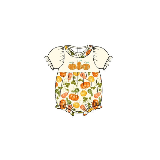 (Pre-order)SR1890 Pumpkin Print Baby Girls Fall Romper