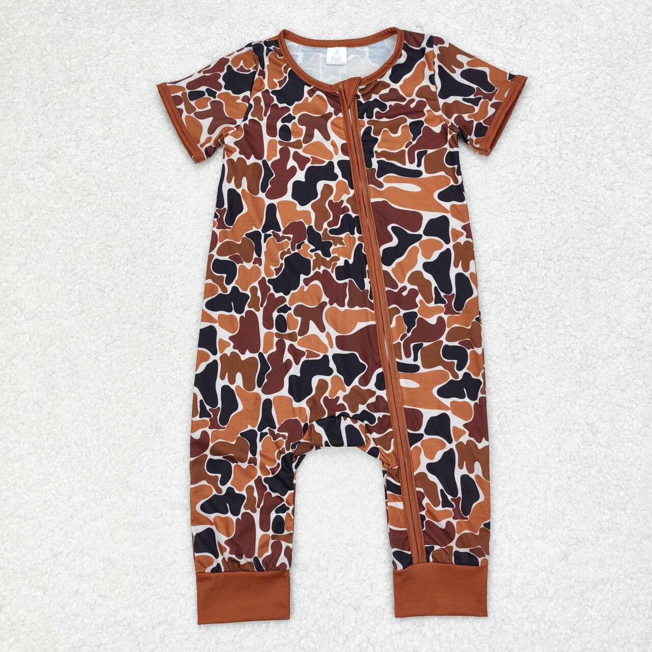 SR1895 Brown Camo Print Baby Boys Bamboo Sleeper Zipper Romper