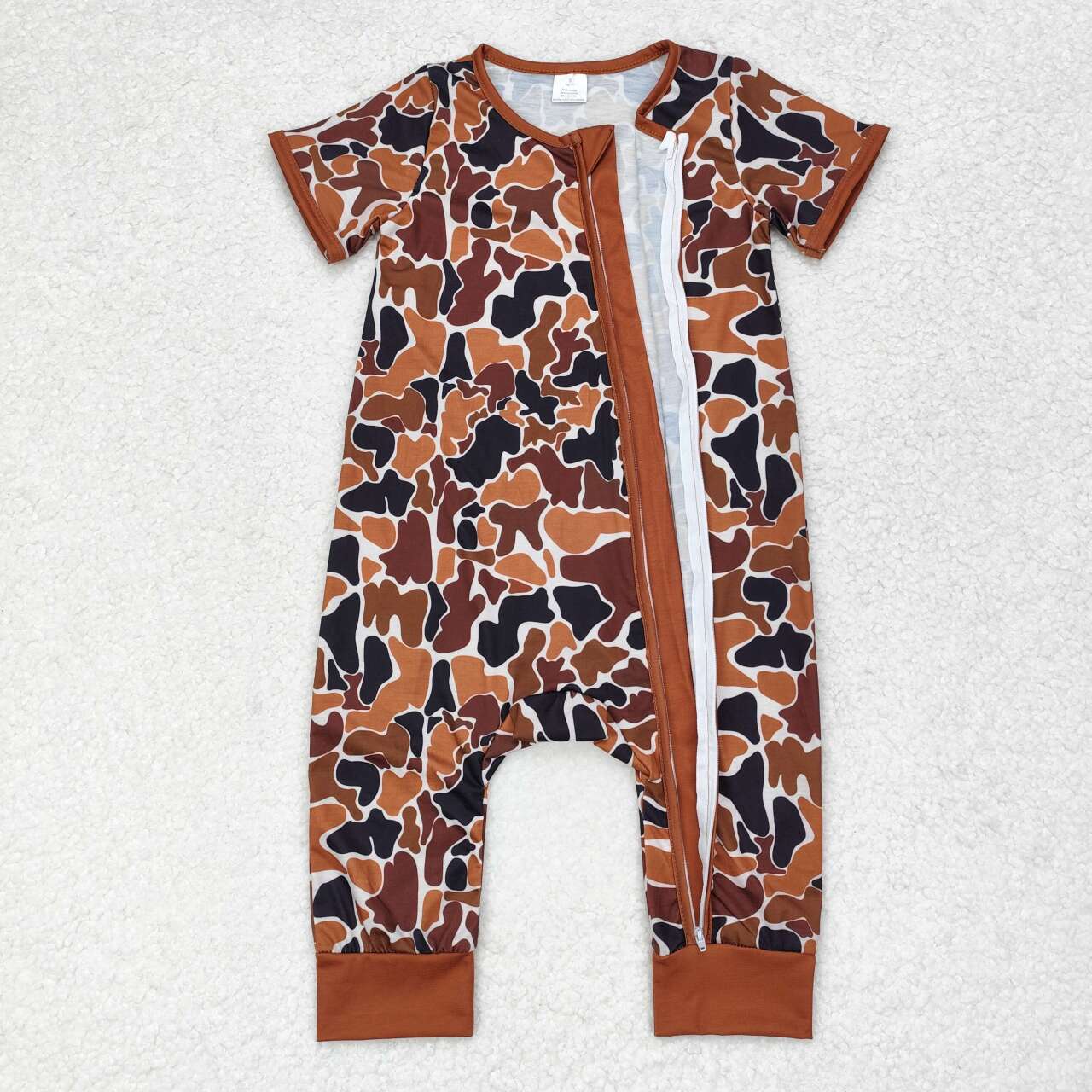 SR1895 Brown Camo Print Baby Boys Bamboo Sleeper Zipper Romper