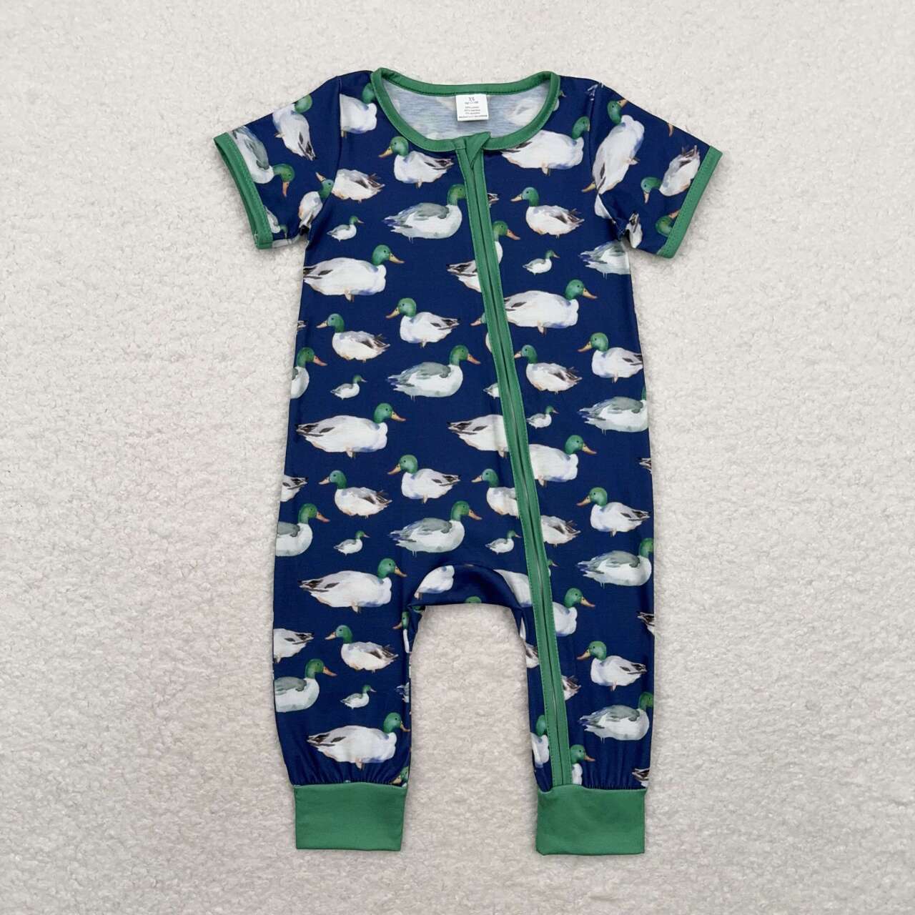 SR1897 Duck Navy Print Baby Boys Fall Bamboo Sleeper Zipper Romper