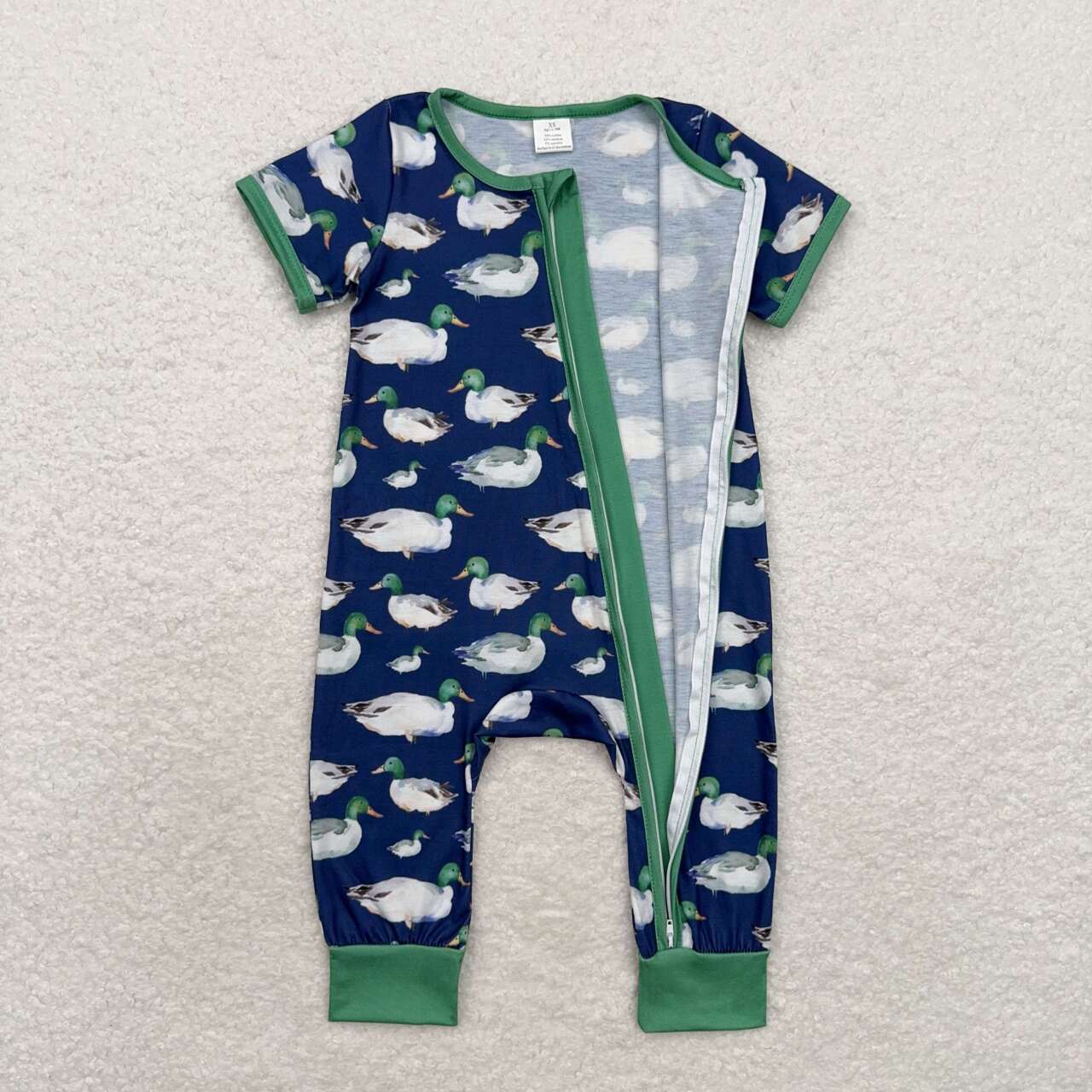 SR1897 Duck Navy Print Baby Boys Fall Bamboo Sleeper Zipper Romper