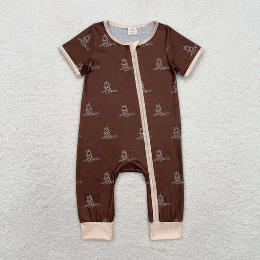 SR1898 Brown Duck Camo Print Baby Boys Bamboo Sleeper Zipper Romper