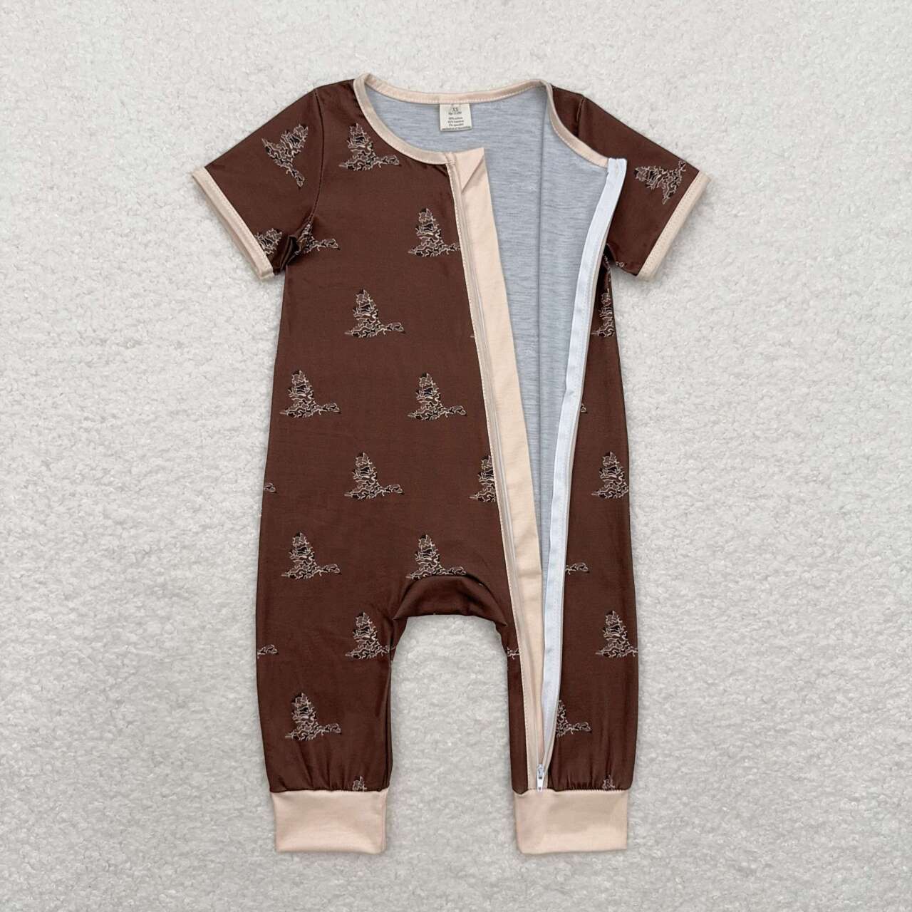 SR1898 Brown Duck Camo Print Baby Boys Bamboo Sleeper Zipper Romper