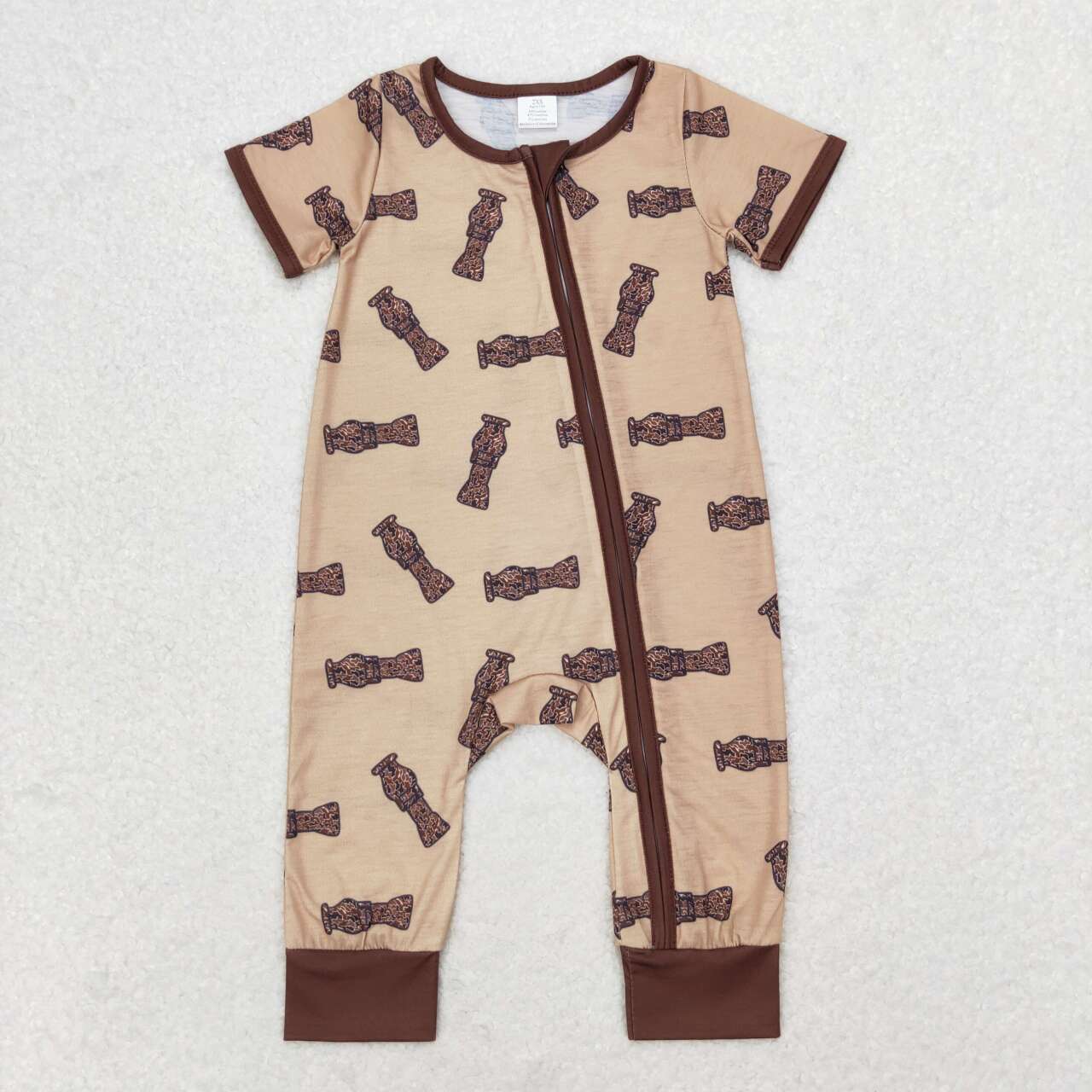 SR1900 Duck Call Brown Camo Print Baby Boys Bamboo Sleeper Zipper Romper