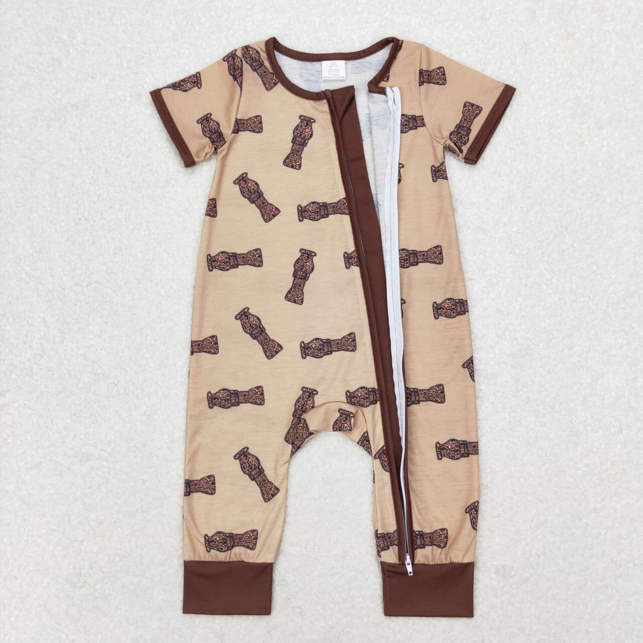 SR1900 Duck Call Brown Camo Print Baby Boys Bamboo Sleeper Zipper Romper