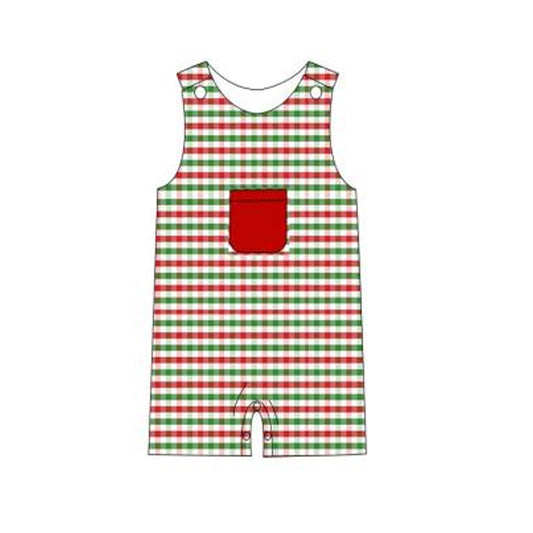 (Pre-order)SR1911 Red Green Plaid Print Baby Boys Christmas Romper