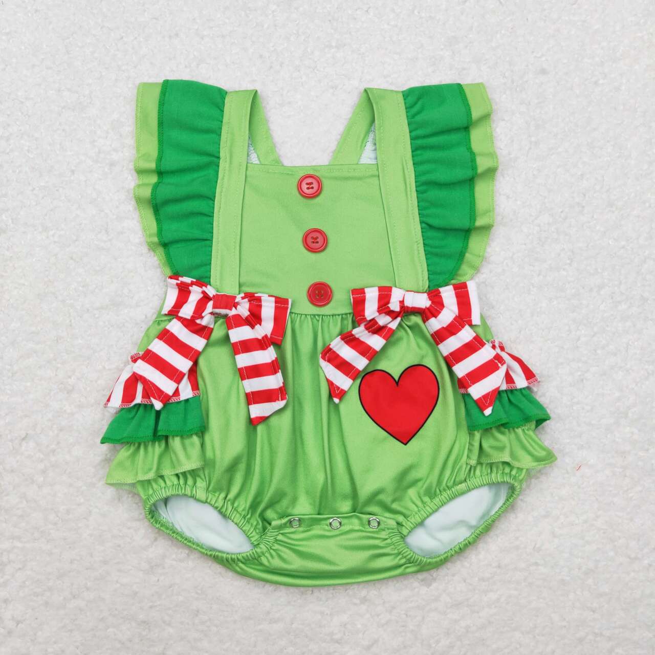 SR1912 Heart Green Print Baby Girls Christmas Bubble Romper