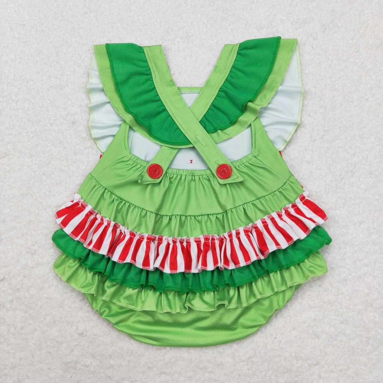 SR1912 Heart Green Print Baby Girls Christmas Bubble Romper