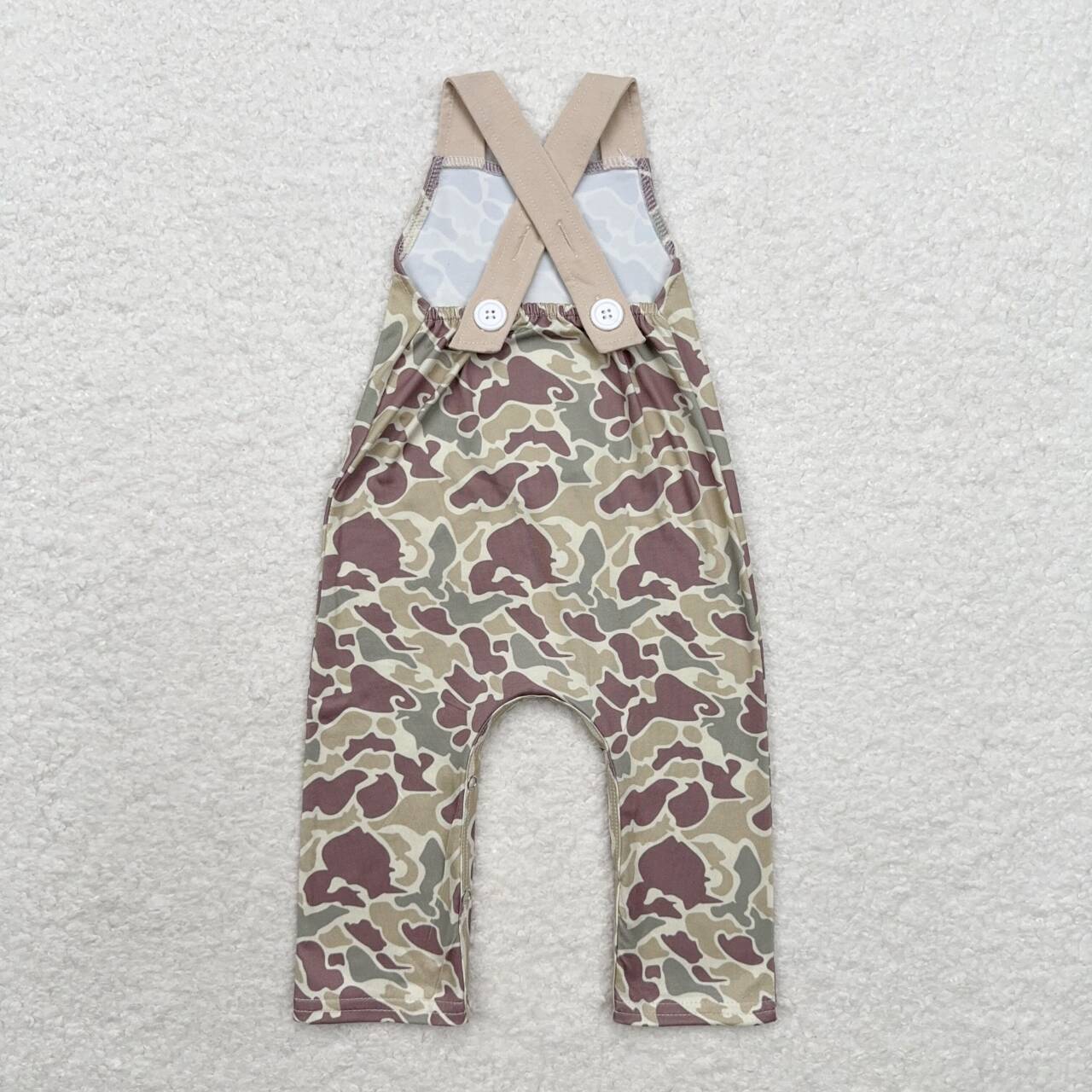 SR1913  Deer Embroidery Camo Print Pocket Jumpsuits Baby Boys Romper