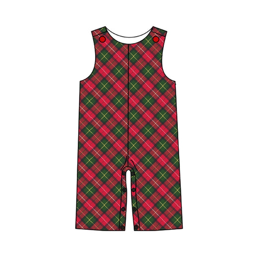 (Pre-order)SR1915 Green Red Plaid Print Baby Boys Christmas Romper