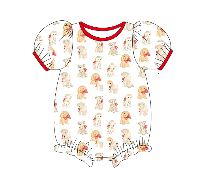 (Pre-order)SR1916 Cute Dogs Print Baby Girls Summer Romper