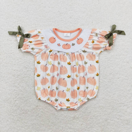 SR1917 Pumpkin Embroidery Baby Girls Fall Romper