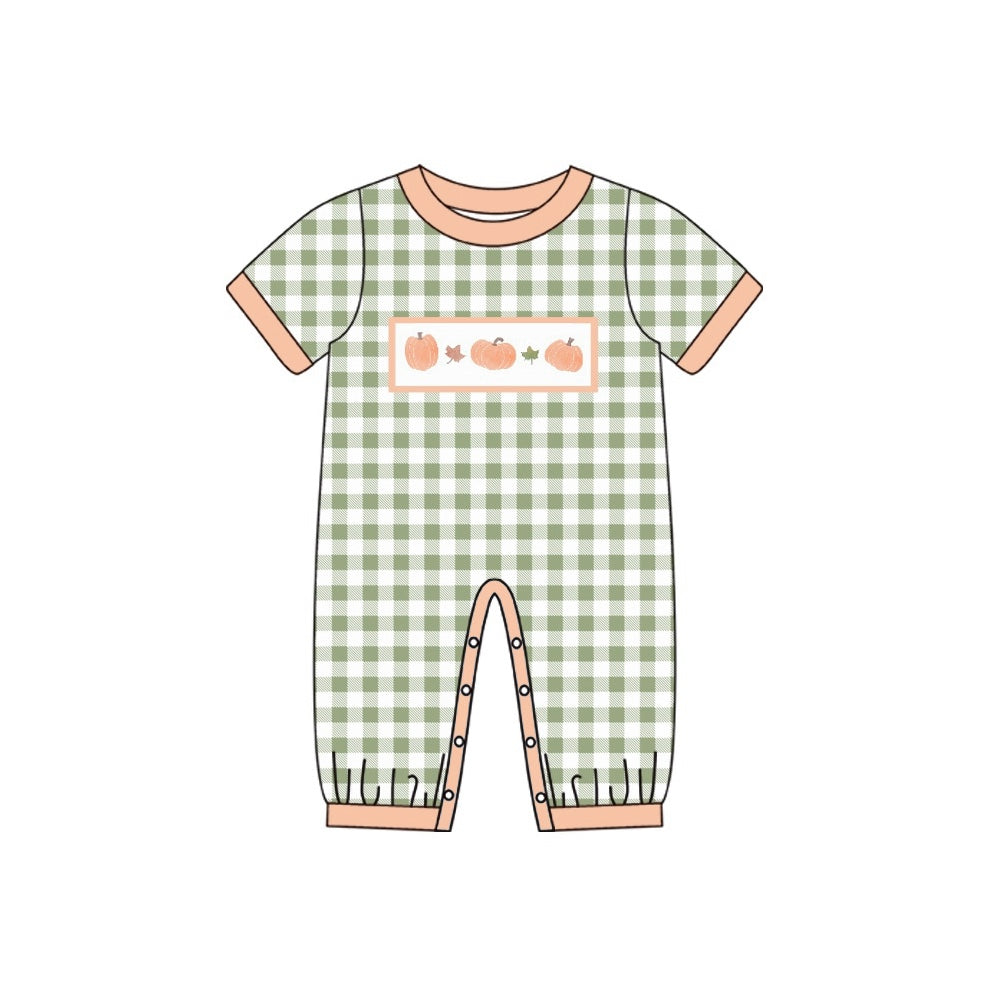 (Pre-order)SR1918 Pumpkin Plaid Print Baby Boys Fall Romper