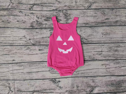 (Pre-order)SR1925 Pink Halloween Ghost Face Print Baby Girls Halloween Romper