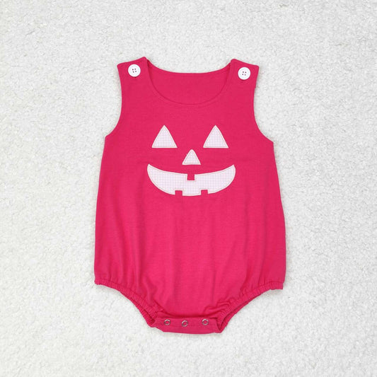 SR1925 Pink Halloween Ghost Face Embroidery Baby Girls Halloween Romper