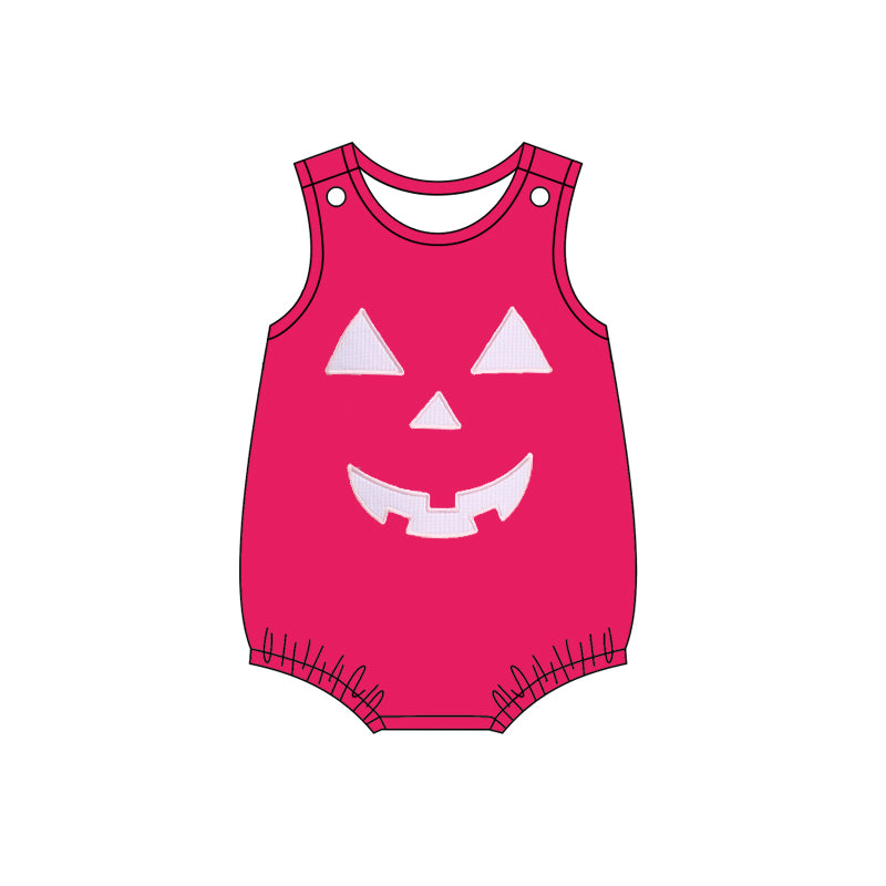 (Pre-order)LR1171 Pink Plaid Top Halloween Ghost Face Romper Baby Girls 2 Pieces Halloween Clothes Set
