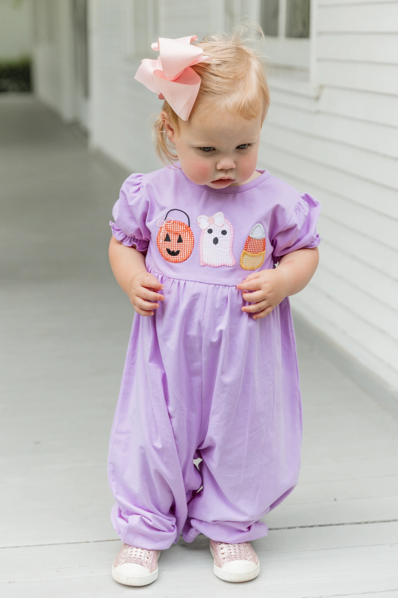 SR1927 Ghost Candy Embroidery Purple Baby Girls Halloween Romper