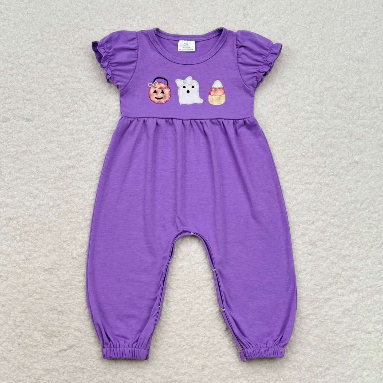 SR1927 Ghost Candy Embroidery Purple Baby Girls Halloween Romper