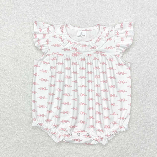 SR1933 Pink Bows Print Baby Girls Summer Romper