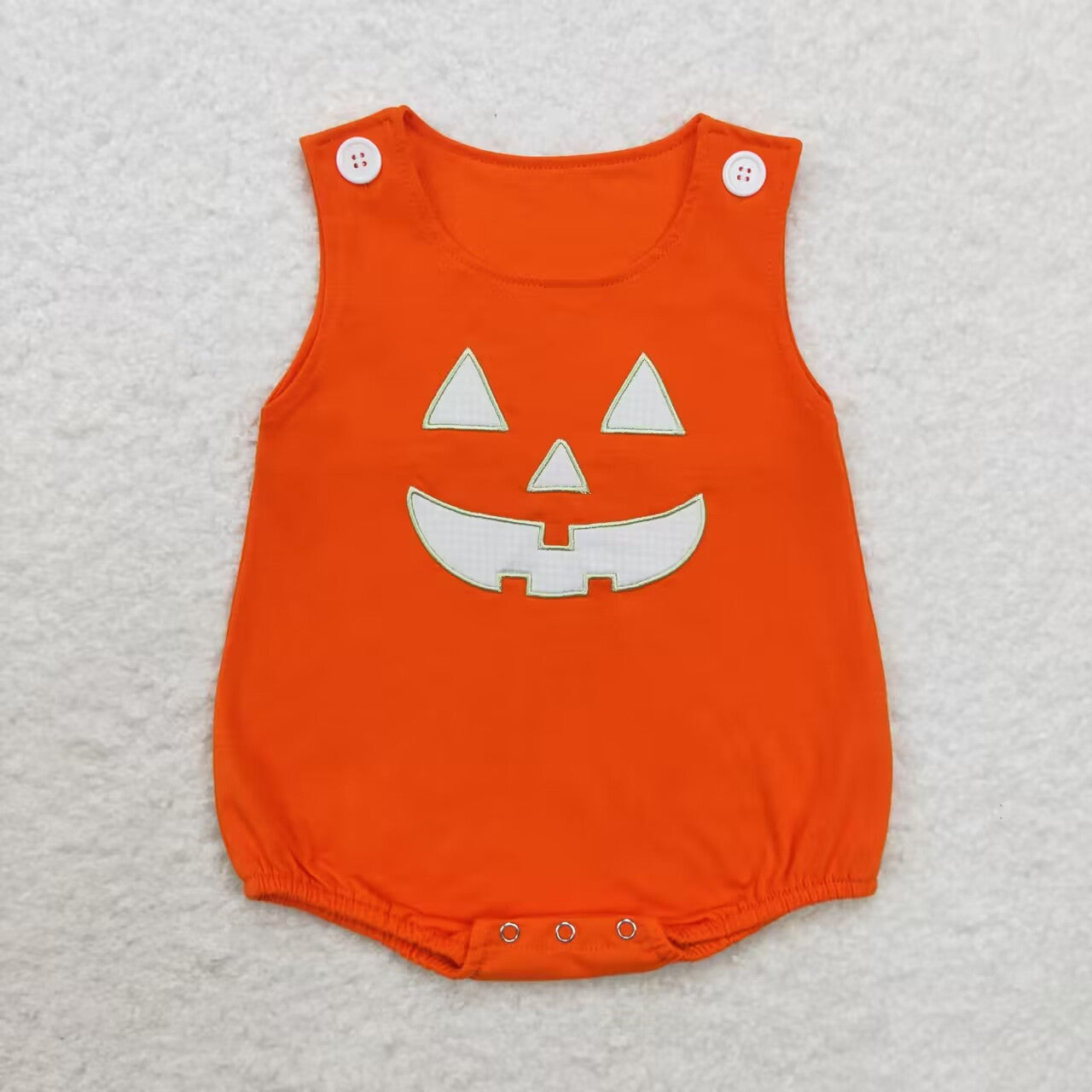 SR1937 Orange Halloween Ghost Face Embroidery Baby Halloween Romper