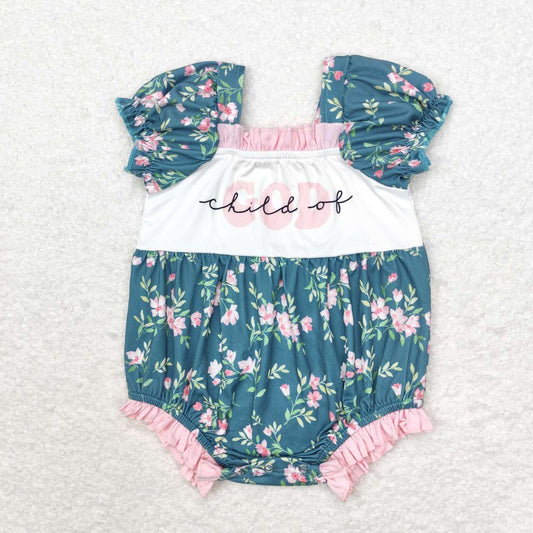 SR1940 Child of GOD Green Flowers Print Baby Girls Romper