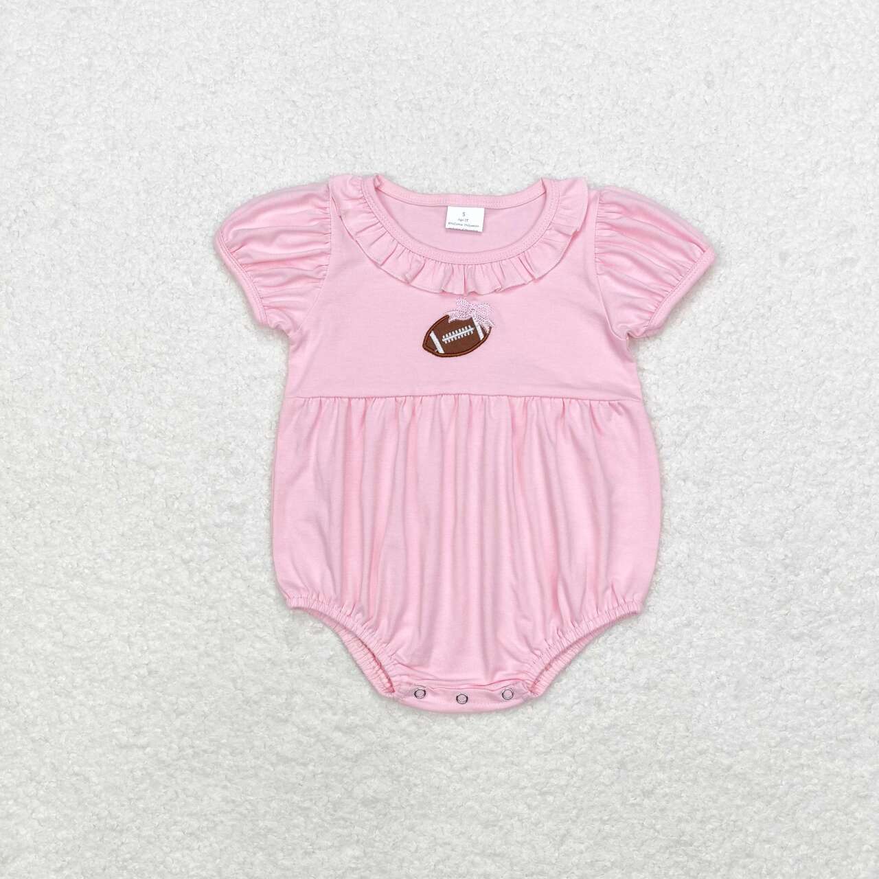 SR1945 Football Bow Embroidery Pink Color Baby Girls Summer Romper