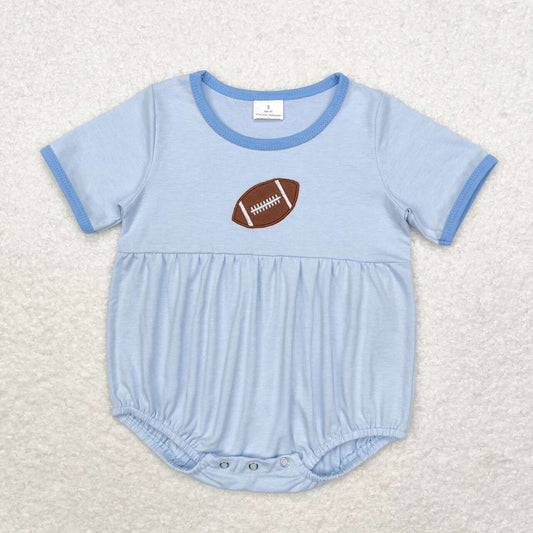 SR1946 Football Embroidery Blue Print Baby Boys Summer Romper