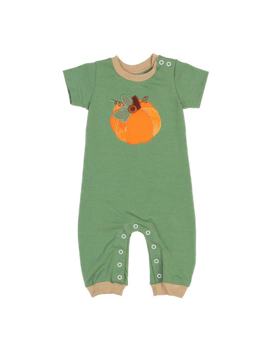 (Pre-order)SR1948 Pumpkin Green Print Baby Boys Fall Romper