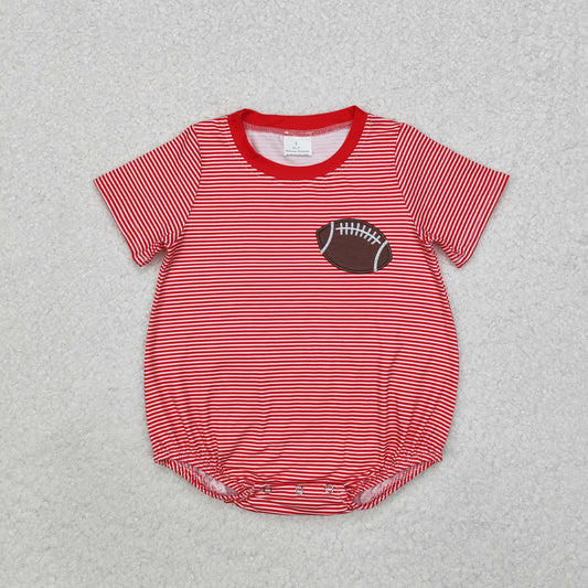 SR1956 Football Embroidery Red Stripes Print Baby Summer Romper