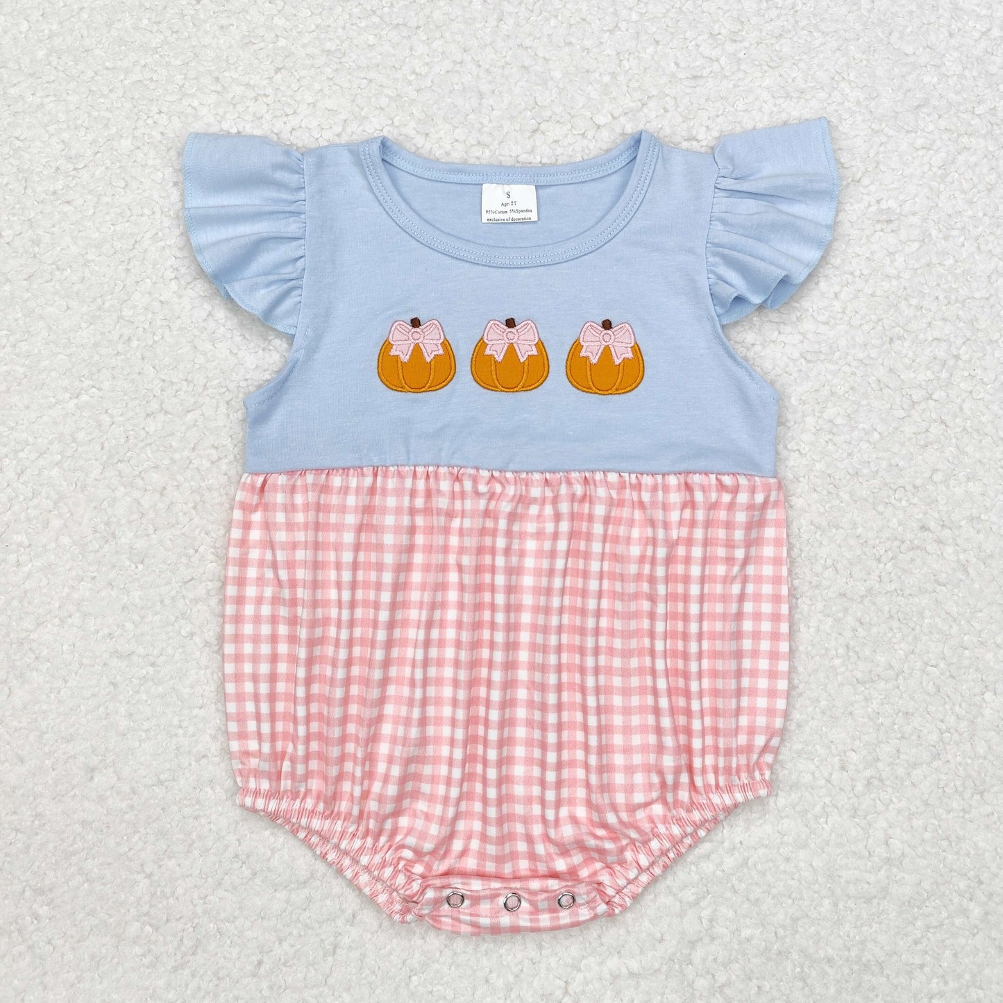 SR1962 Pumpkin Embroidery Plaid Print Baby Girls Fall Romper