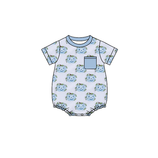 (Pre-order)SR1963 Blue Pumpkin Print Baby Boys Fall Romper