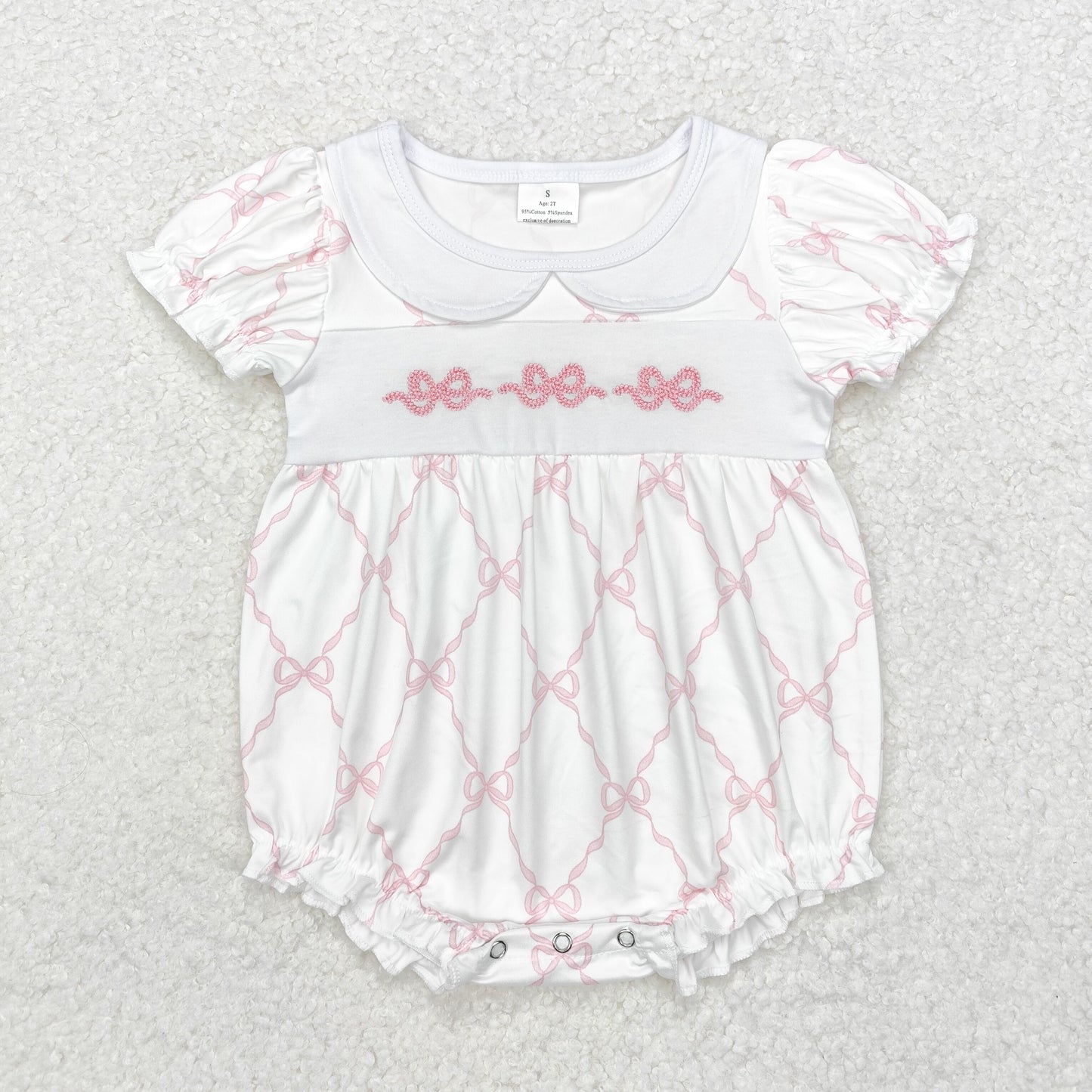 SR1967 Pink Bows Embroidery Baby Girls Summer Romper