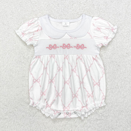 SR1967 Pink Bows Embroidery Baby Girls Summer Romper