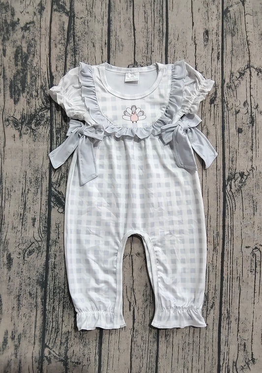 (Pre-order)SR1970 Turkey Plaid Print Baby Girls Thanksgiving Romper