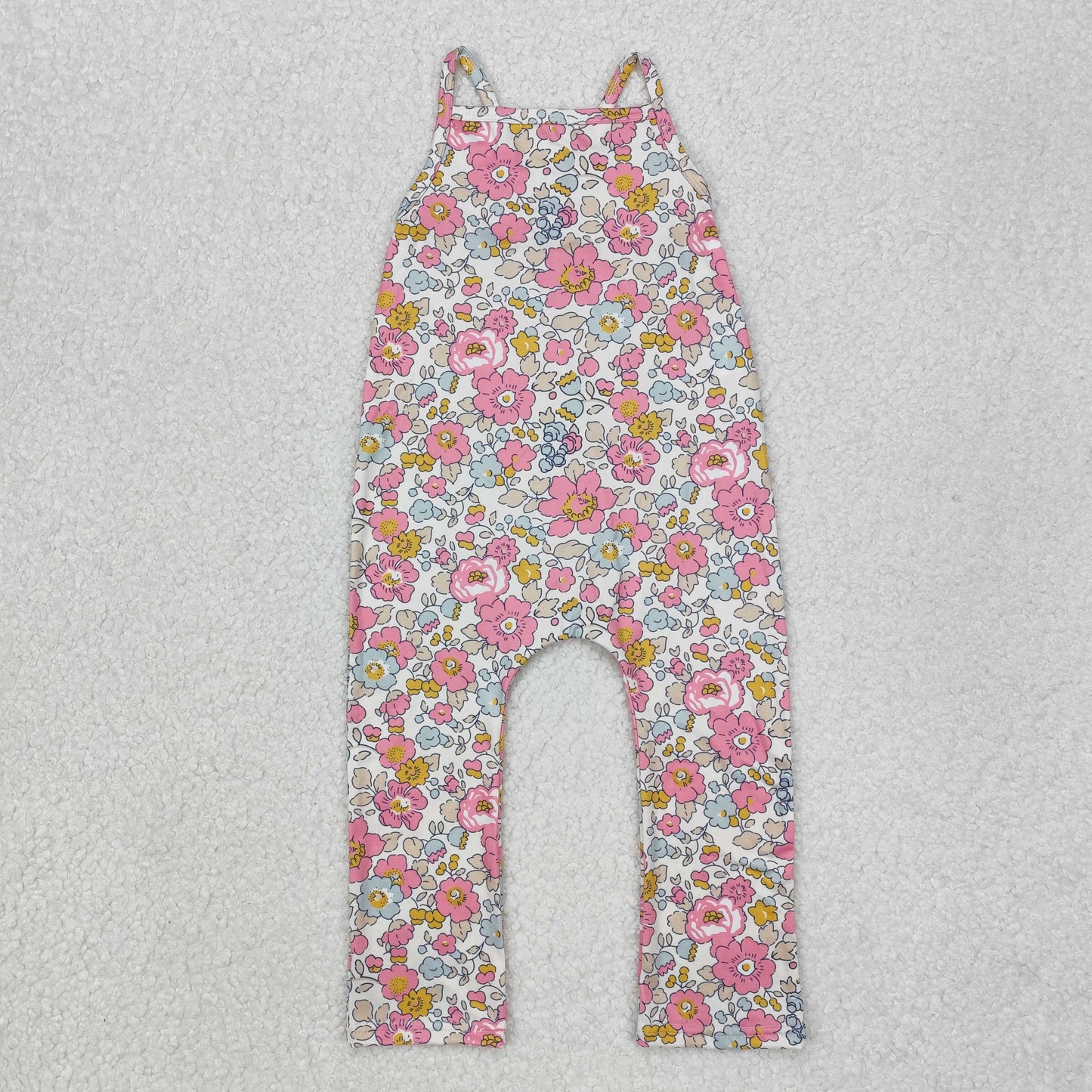 SR1982  Pink Flowers Print Girls Summer Jumpsuits