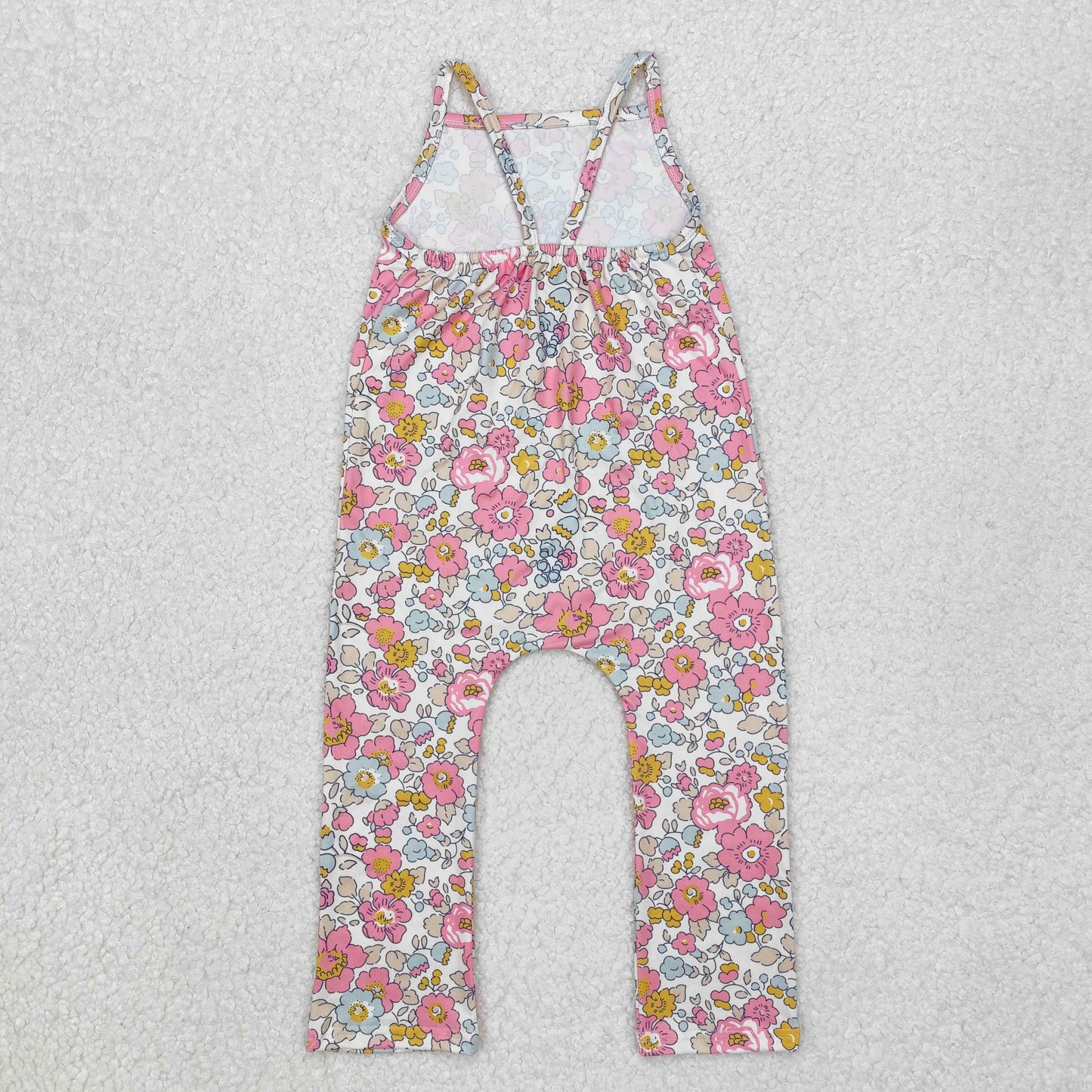 SR1982  Pink Flowers Print Girls Summer Jumpsuits