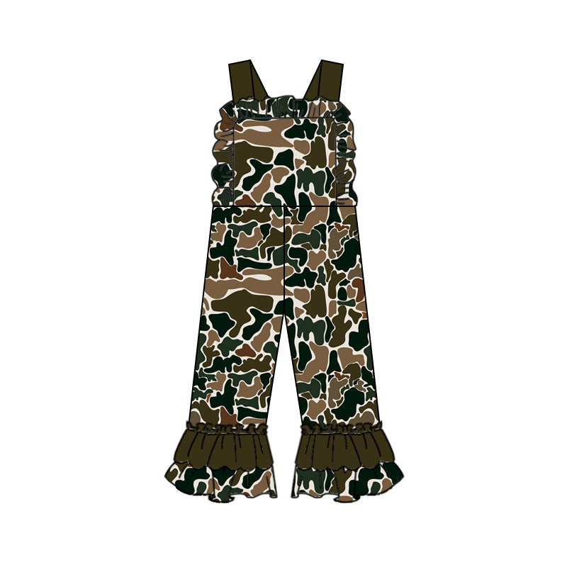 (Pre-order)SR1987  Dark Brown Camo Print Girls Jumpsuits