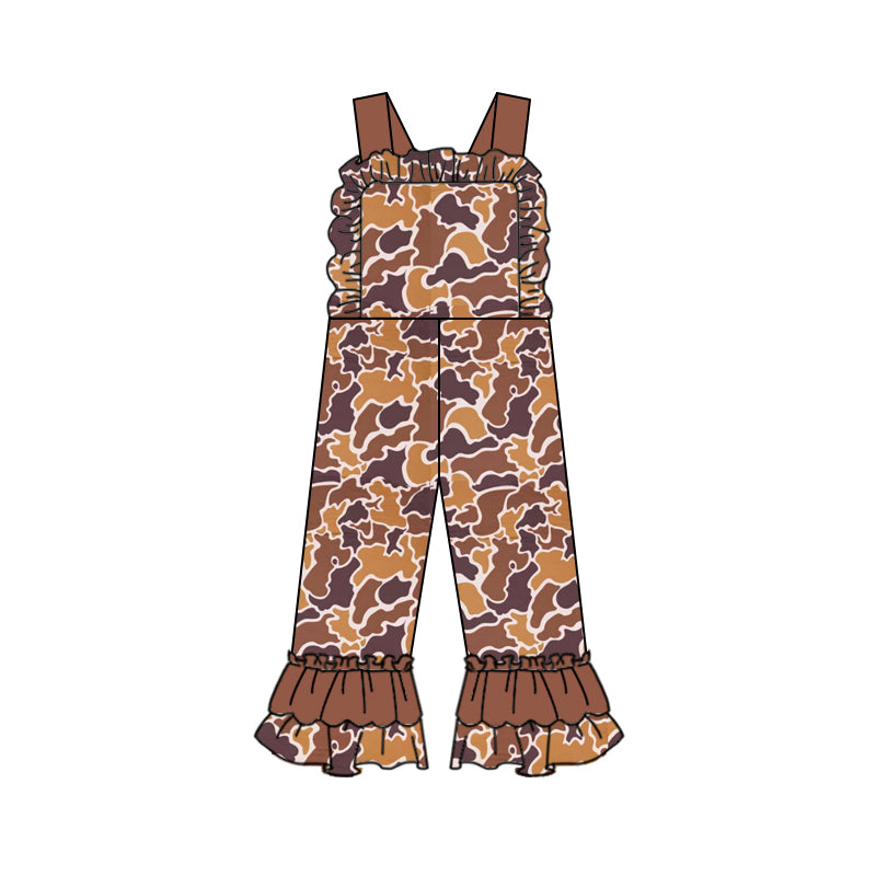 (Pre-order)SR1991  Brown Camo Print Girls Jumpsuits