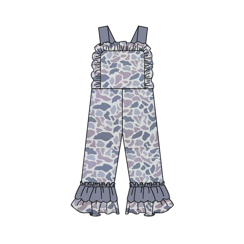 (Pre-order)SR1993  Gray Camo Print Girls Jumpsuits