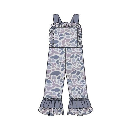 (Pre-order)SR1993  Gray Camo Print Girls Jumpsuits