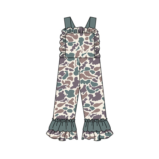 (Pre-order)SR1995  Green Brown Camo Print Girls Jumpsuits