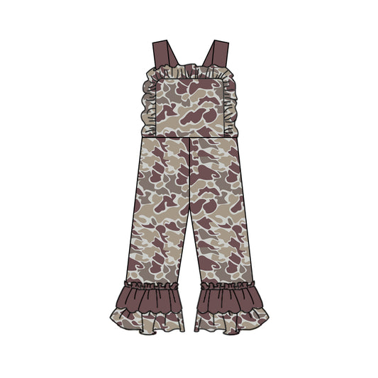 (Pre-order)SR1999  Brown Camo Print Girls Jumpsuits