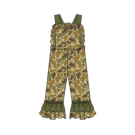 (Pre-order)SR2001  Green Camo Print Girls Jumpsuits