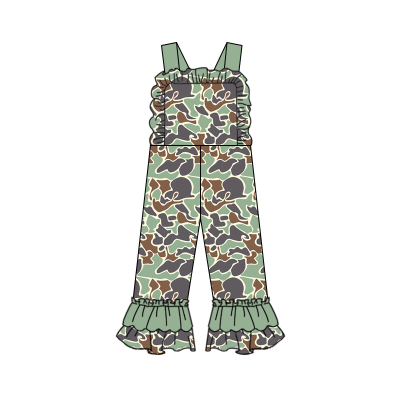 (Pre-order)SR2005  Green Camo Print Girls Jumpsuits