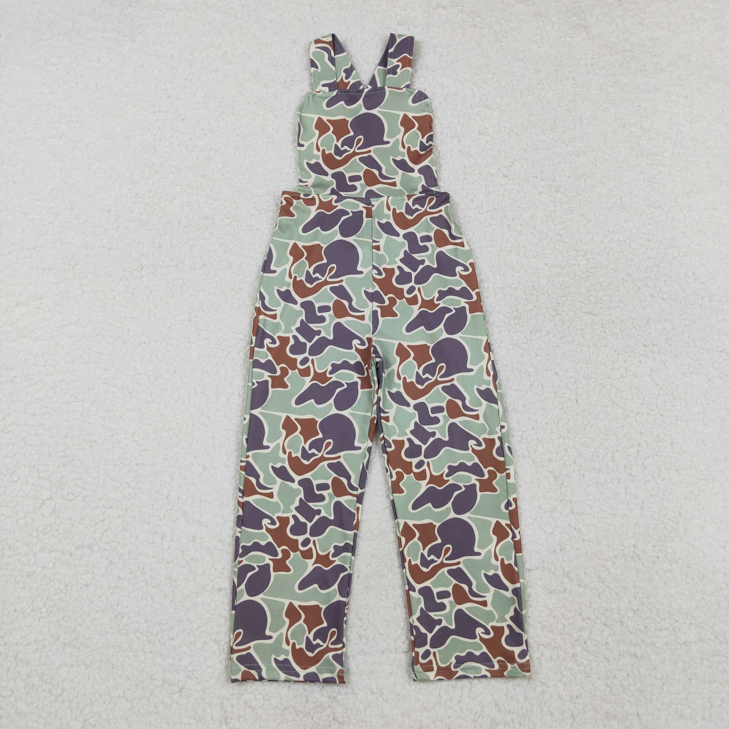 SR2006  Green Camo Print Kids Jumpsuits