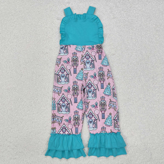 SR2009  Nutcracker Soldier Candy House Print Girls Christmas Jumpsuits