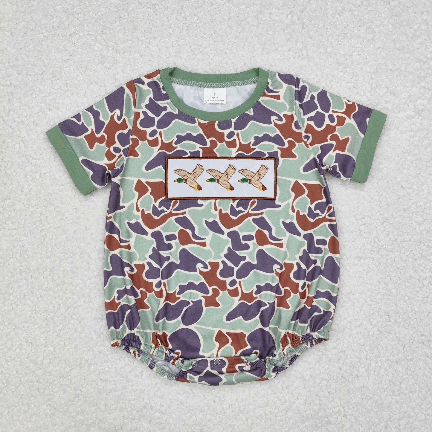 SR2011  Duck Embroidery Camo Print Baby Boys Summer Romper