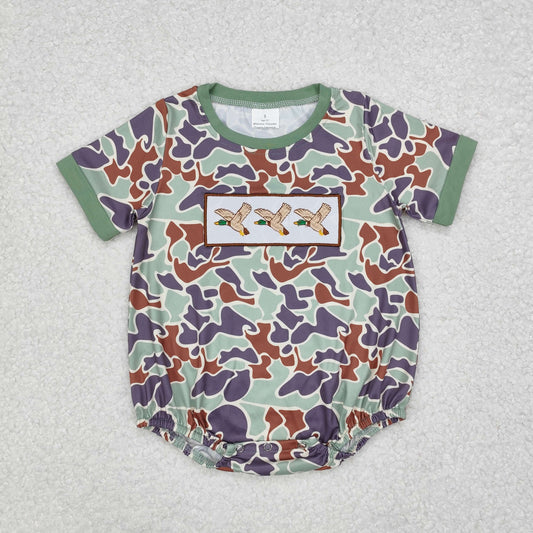 SR2011  Duck Embroidery Camo Print Baby Boys Summer Romper