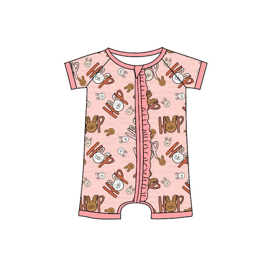 (Pre-order)SR2015 HOP Bunny Pink Print Baby Girls Easter Sleeper Zipper Romper