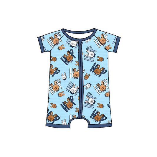 (Pre-order)SR2016 HOP Bunny Blue Print Baby Boys Easter Sleeper Zipper Romper